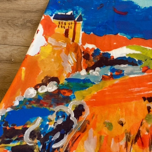 NWT Maloka Dress Hot Air Balloon Art capped sleeve outlined vneck fit & flare - Picture 6 of 16